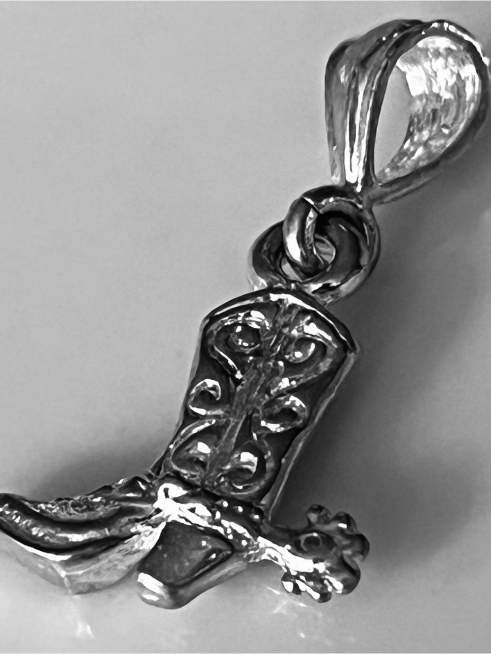 Sterling Silver Cowboy Boot Pendant Necklace Charm - Picture 2 of 10